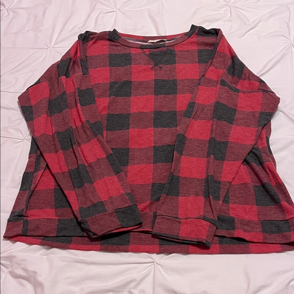 Plaid Long Sleeve Top - Red and Black